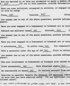 To avoid prosecution, I completed the Navy's Homosexual Questionaire.